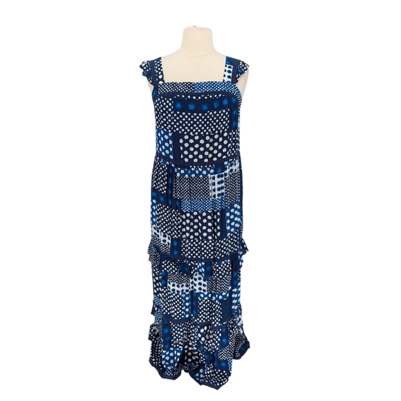 19954 NEW Lane Bryant Polka Dot Maxi Dress Blue White size 20 bohemian casual - Picture 1 of 11